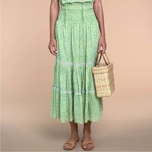 Olivia James/ Elizabeth James Tiered Floral Midi Skirt in Light Green NWT XS